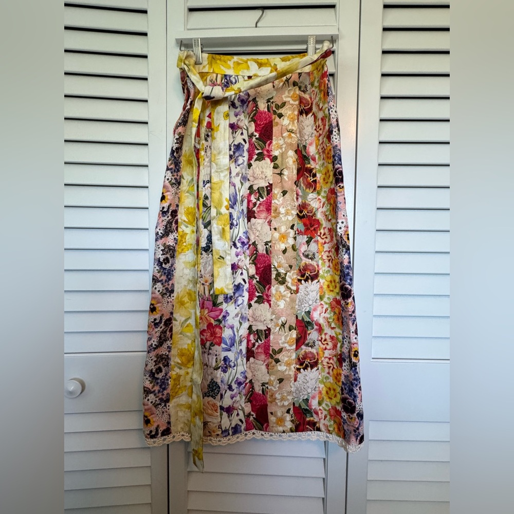 Zimmermann Wonderland Wrap Skirt In Spliced Stripe Floral M - Picture 2 of 4